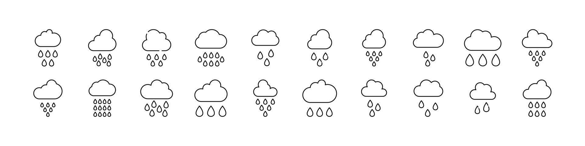 Collection of Weather Related Line Icons. Rain Outline Signs for Graphic and Web Design, Apps, Adverts, Various Cards vector