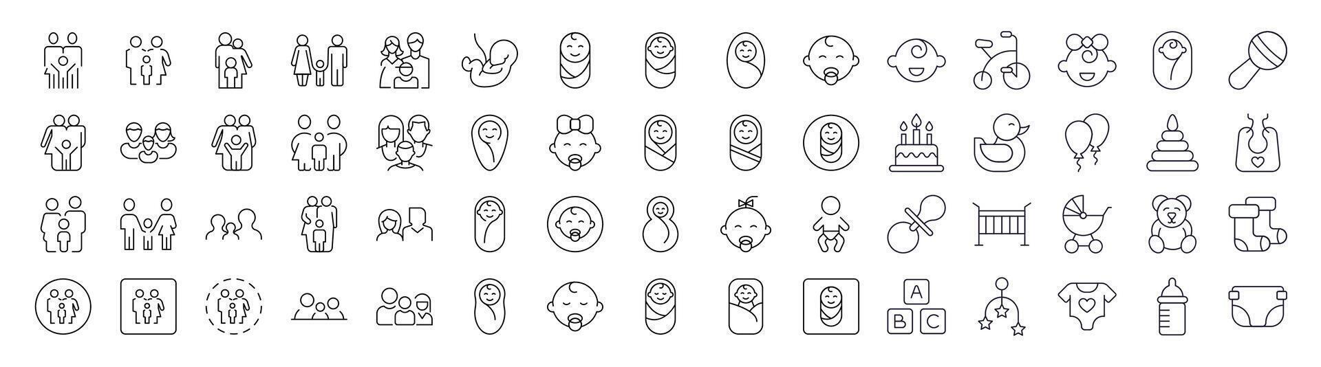 Collection of Family, Baby, Infant, Parenthood Related Line Icons. Outline Signs for Graphic and Web Design, Apps, Adverts, Various Cards vector