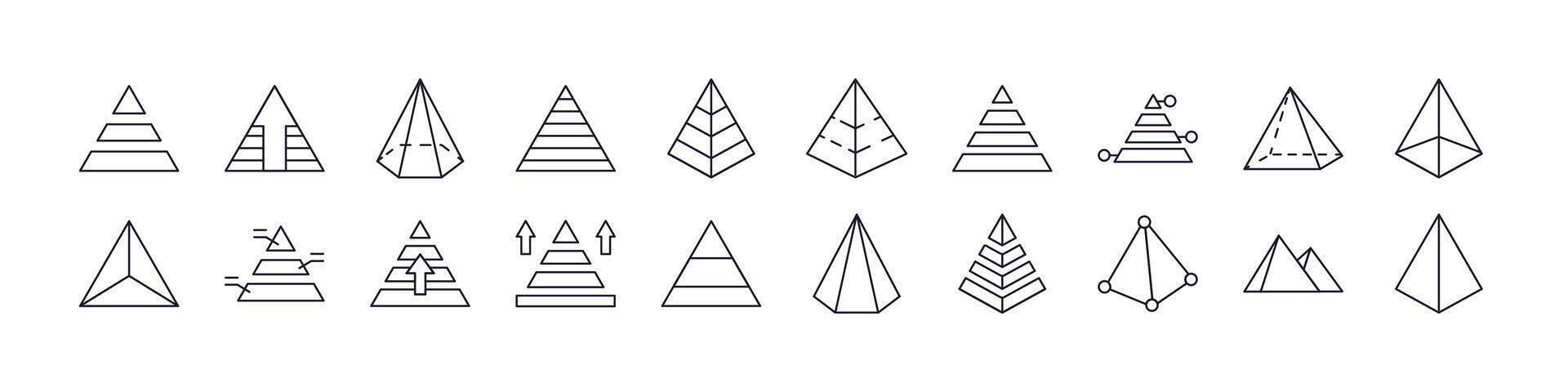 Pyramid Set of Thin Icons. Editable Stroke. Perfect for Web Sites, Books, Cards, Apps vector