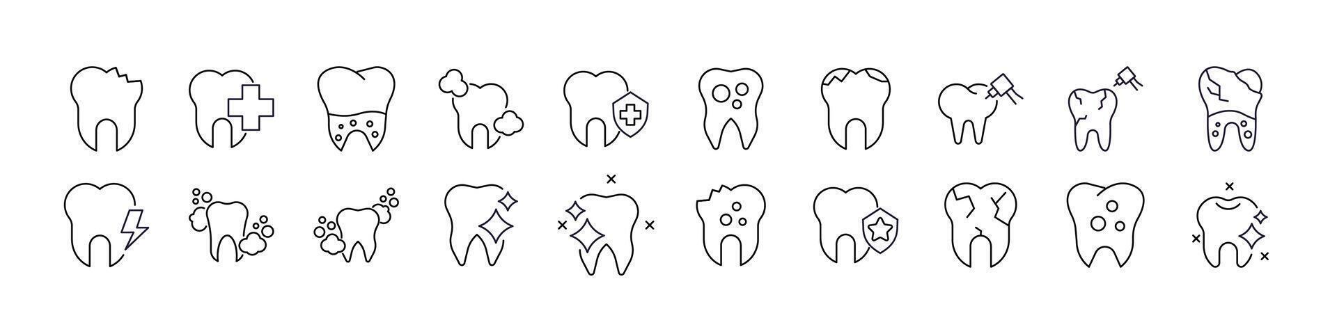 Teeth Line Icon Set. Outline Signs for Graphic and Web Design, Apps, Adverts, Various Cards vector