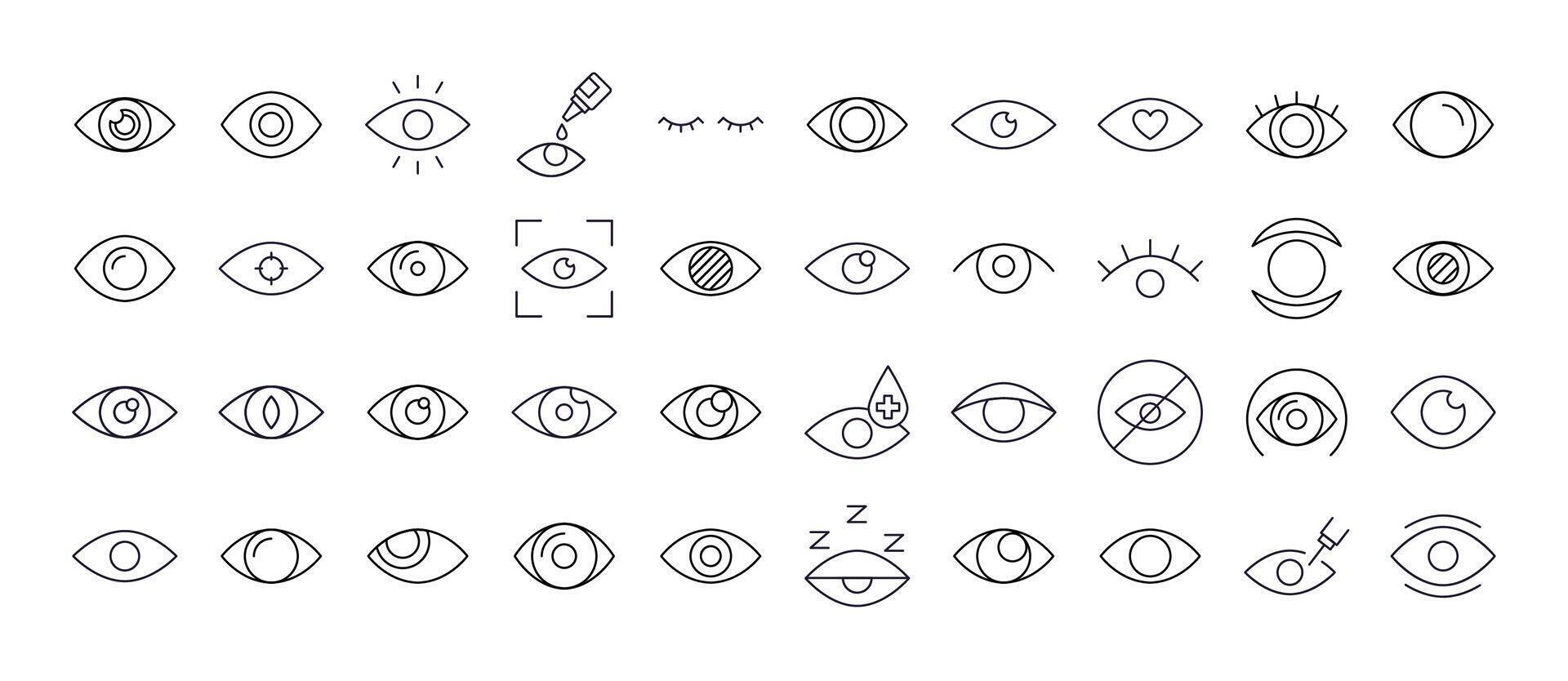 Eye Line Icon Collection. Outline Signs for Graphic and Web Design, Apps, Adverts, Various Cards vector