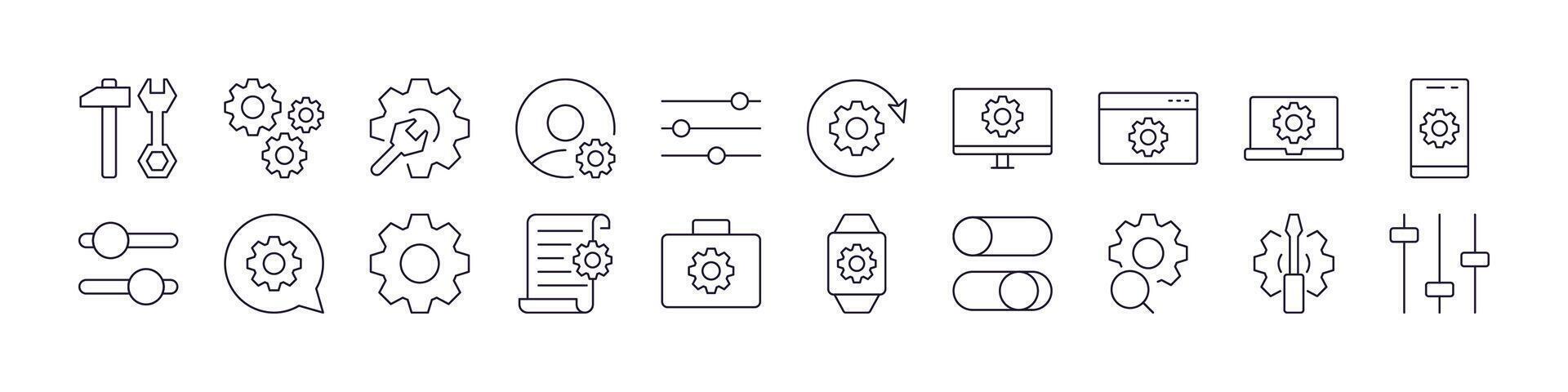 Settings Bundle of Thin Icons. Editable Stroke. Perfect for Web Sites, Books, Cards, Apps vector