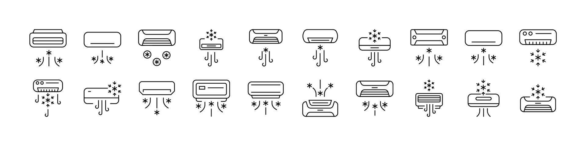 Bundle of Cooling Air Conditioner Related Line Icons. Outline Signs for Graphic and Web Design, Apps, Adverts, Various Cards vector