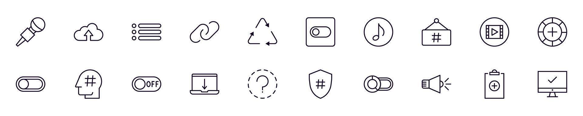 Collections of line icons of essential signs for interface. Simple linear illustration that perfect for web banners, social networks, articles, infographics vector