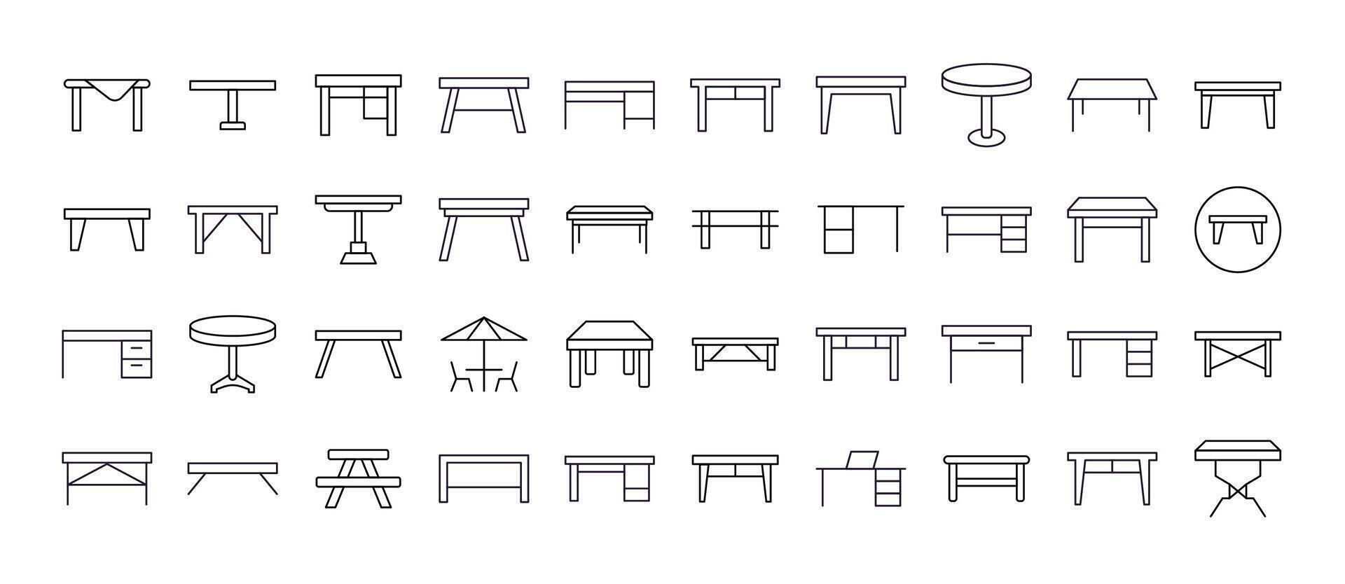Pack of Tables Related Line Icons. Outline Signs for Graphic and Web Design, Apps, Adverts, Various Cards vector