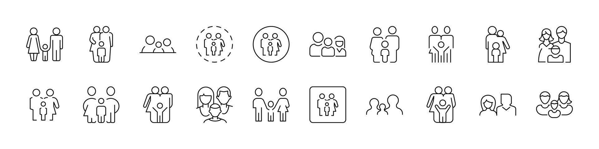 Family Line Icon Set. Contains Icons of Parents with Child for Graphics, Concept, Apps vector