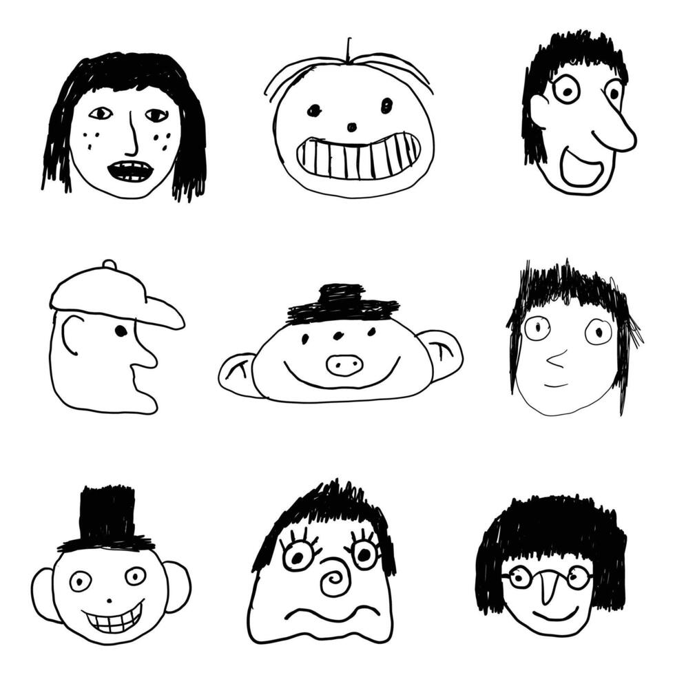 kids drawing scribble face illustration vector