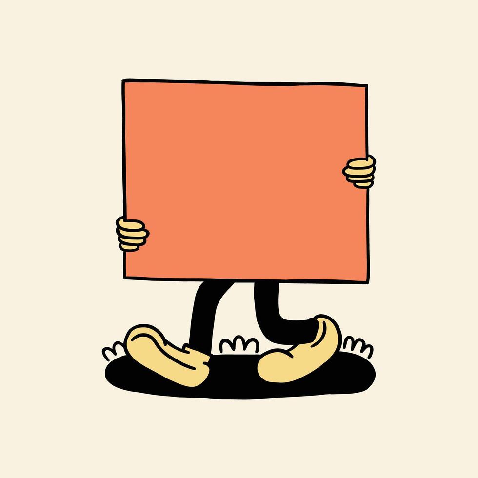 retro cartoon character holding a sign illustration vector