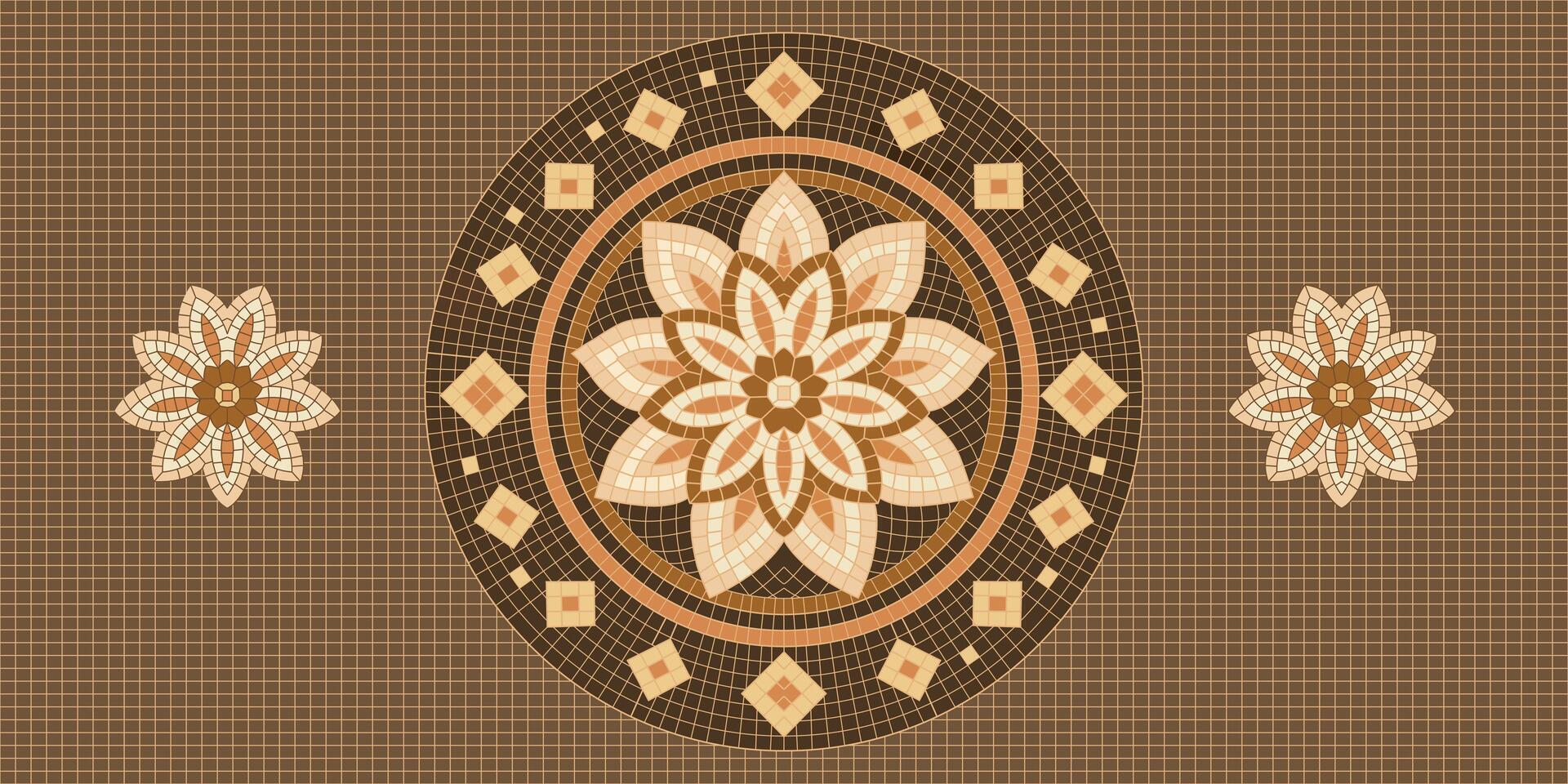 Mosaic floral mandala in beige color ornament illustration for background design. vector