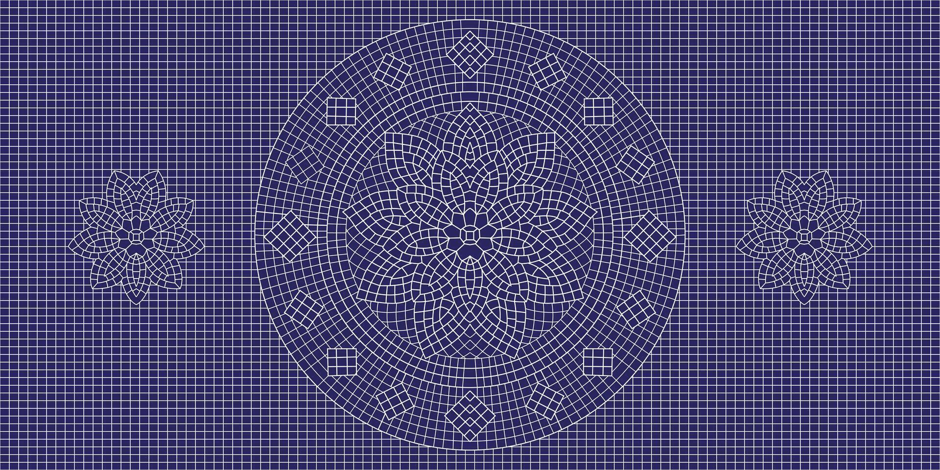 Mosaic floral ornamental illustration dark blue in grid style for background design. vector