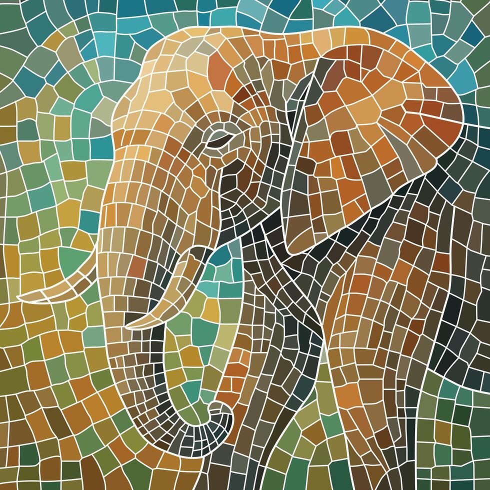 Mosaic Elephant A Colorful Art Piece Illustration. Wire frame grid. vector