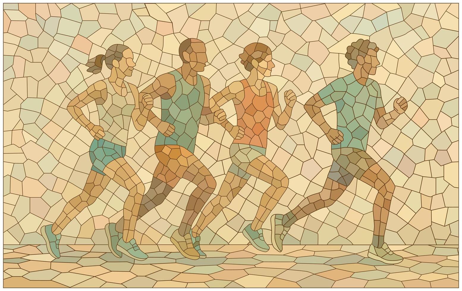 Runners in Mosaic Style A Colorful Celebration of Movement Illustration, vector