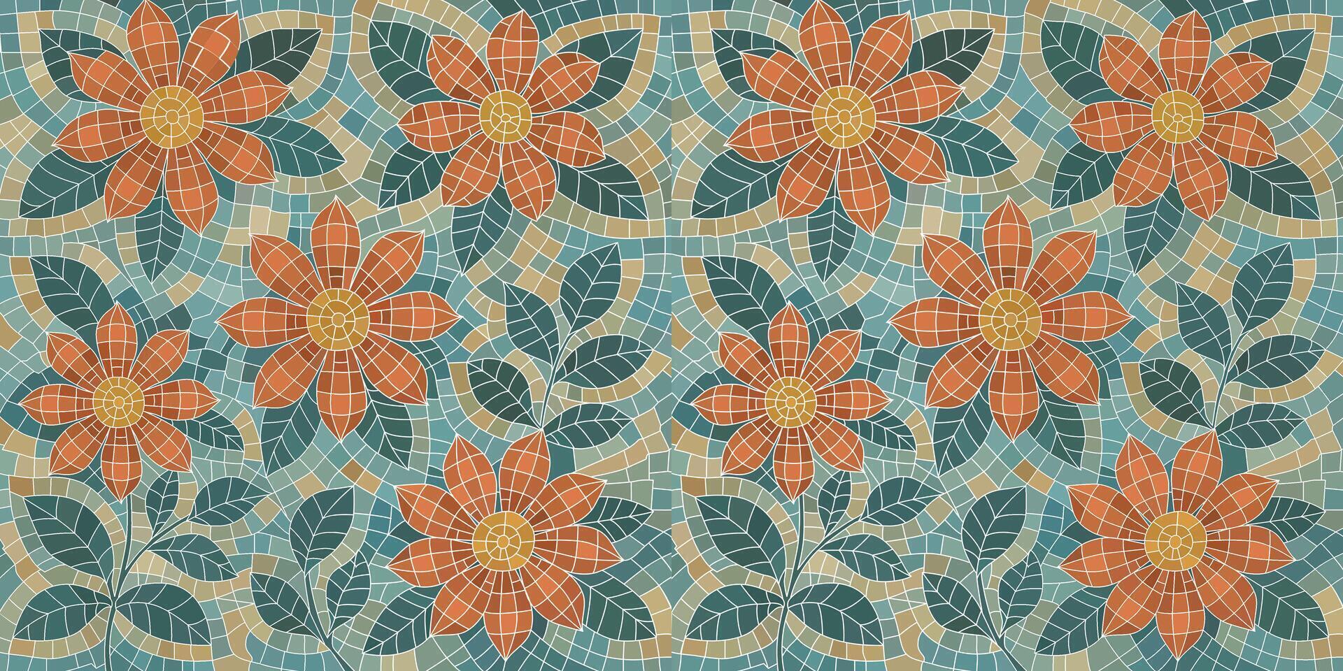 Floral Mosaic with Orange Flowers Illustration For Background design. vector