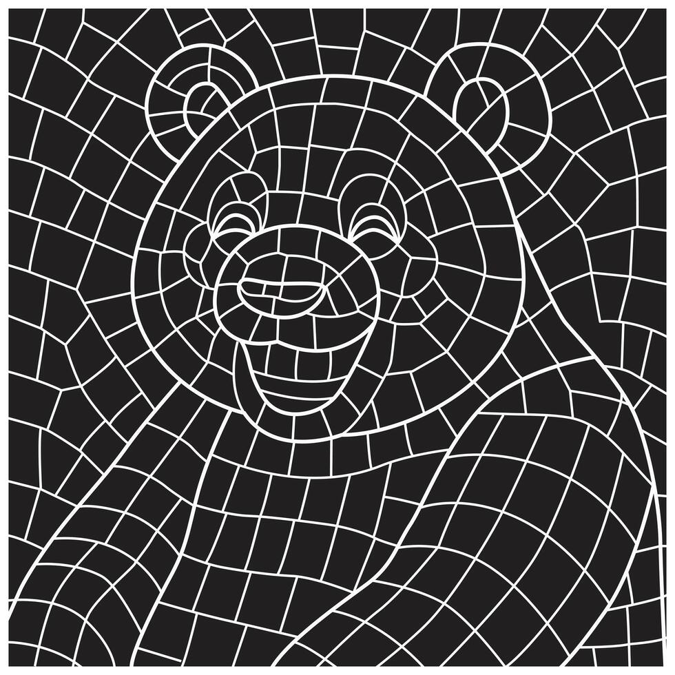Smiling Panda Bear Mosaic Illustration in black and white wire frame Style. vector