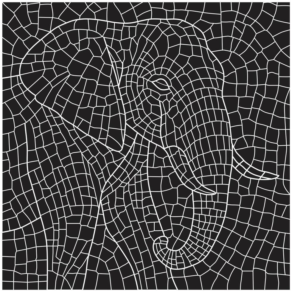 Elephant wire frame grid style in black and white illustration. vector