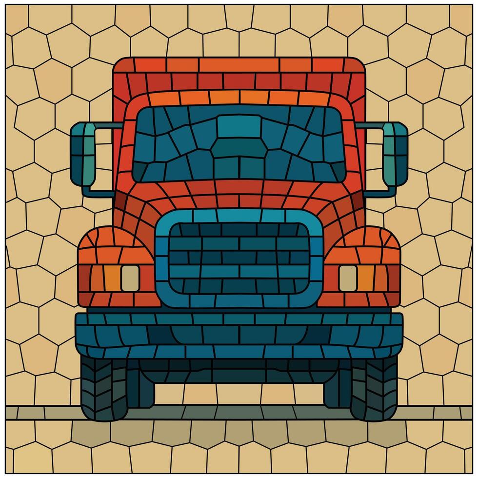 Colorful Mosaic Truck Illustration For Background design. vector