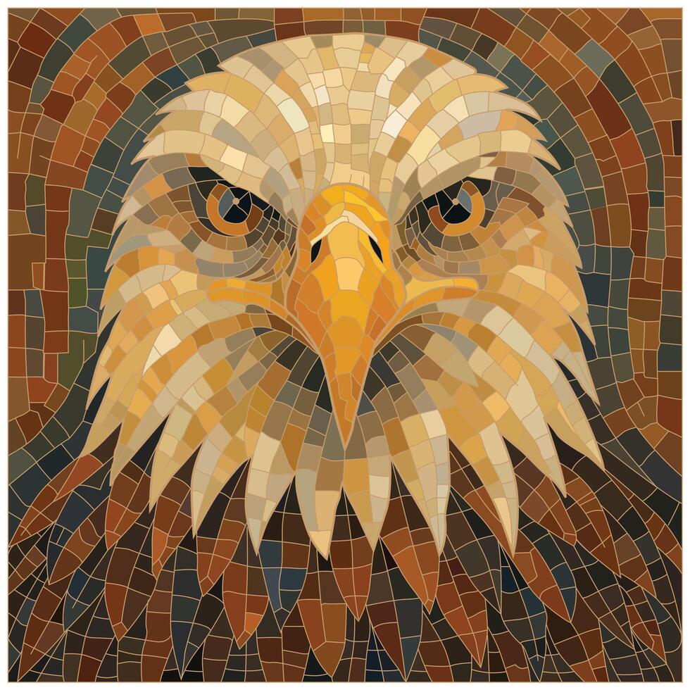 Eagle head front view in mosaic design illustration. vector