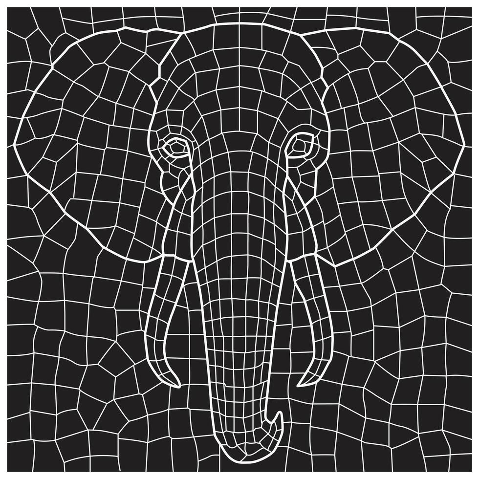Geometric Elephant Face Silhouette illustration in black and white. vector