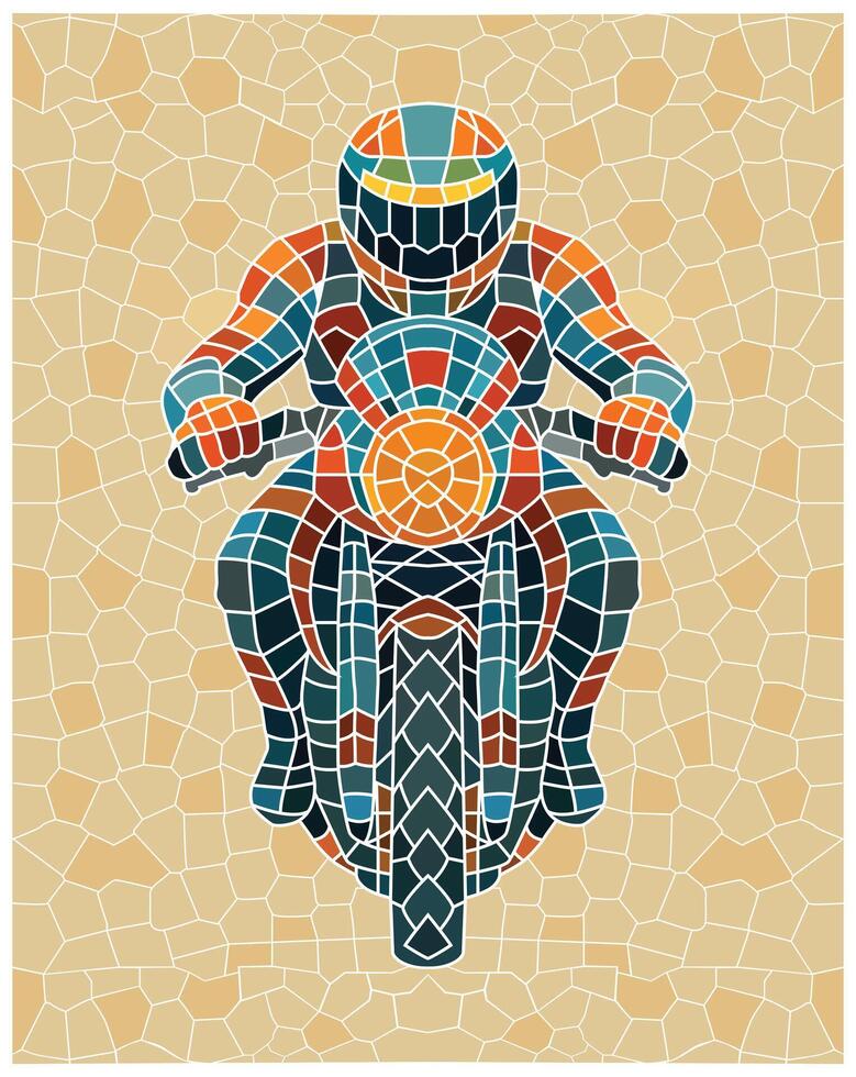 Mosaic Motorcycle Rider Illustration. Collage motor biker in multi color. vector