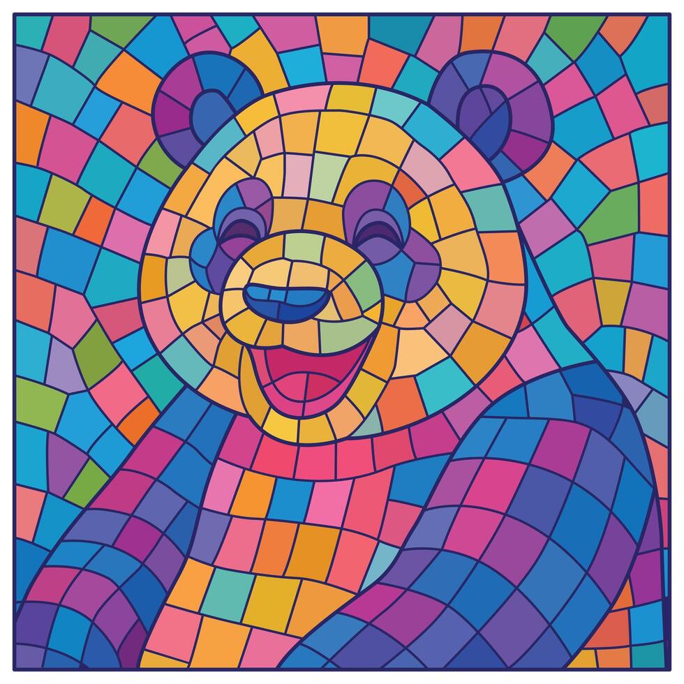 Colorful Stained Glass Panda Mosaic Style Illustration for Background Design. vector