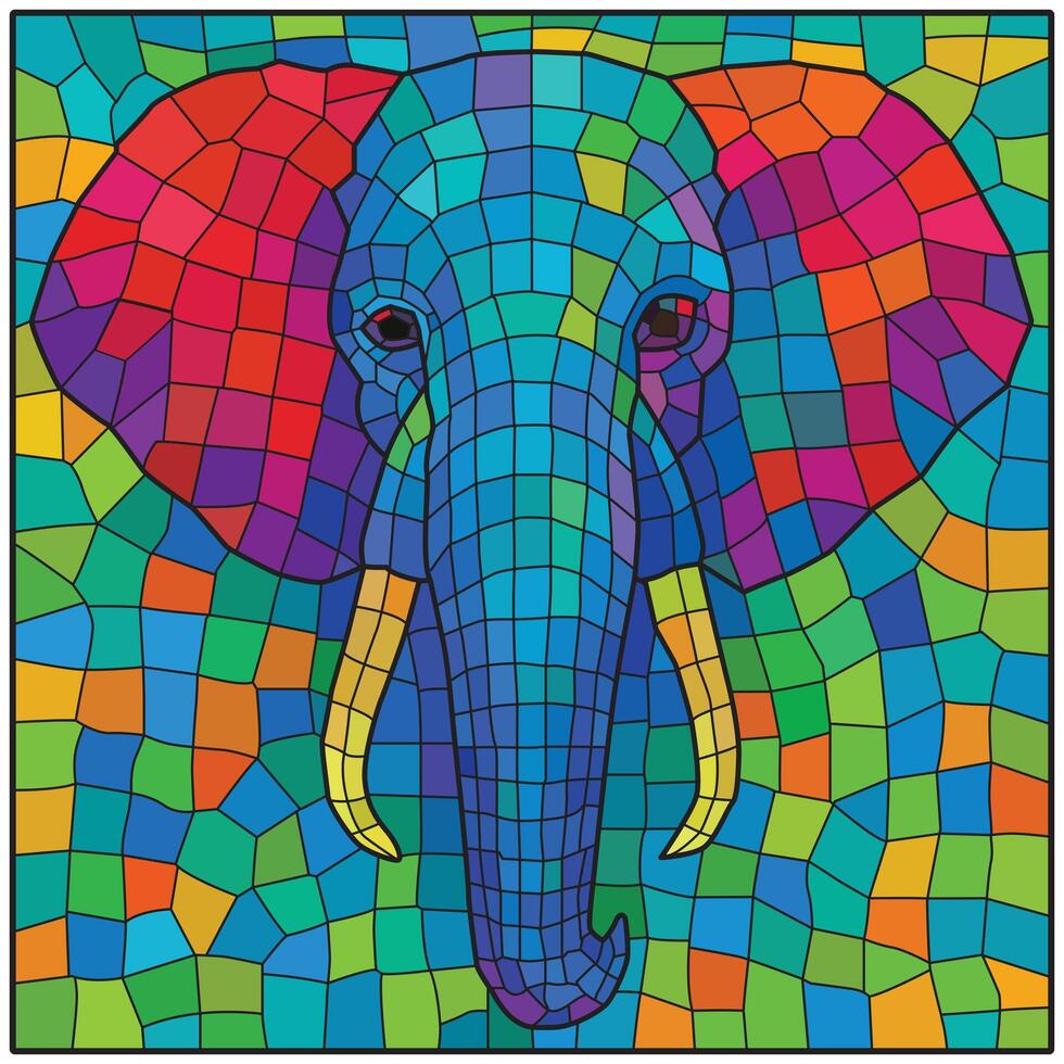 Elephant mosaic wire frame grid illustration in multi color. vector