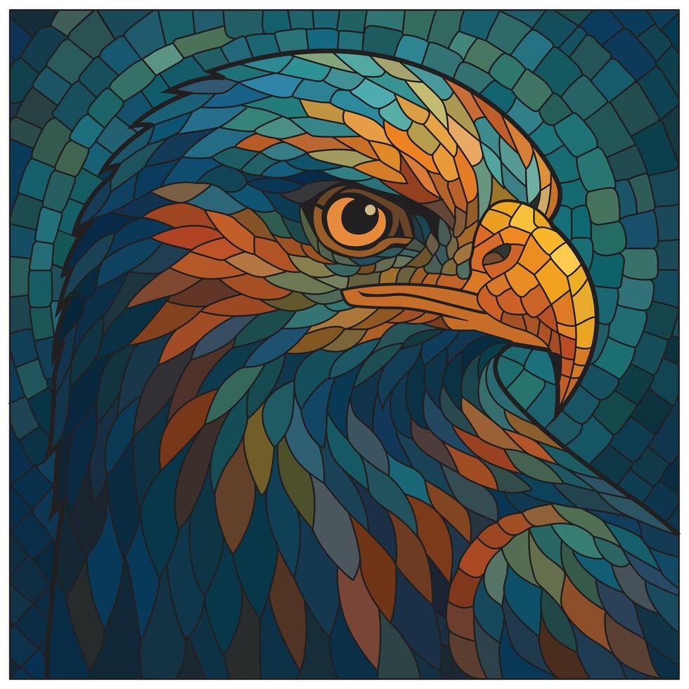 Eagle with mosaic design in blue, green, red, yellow illustration design. vector
