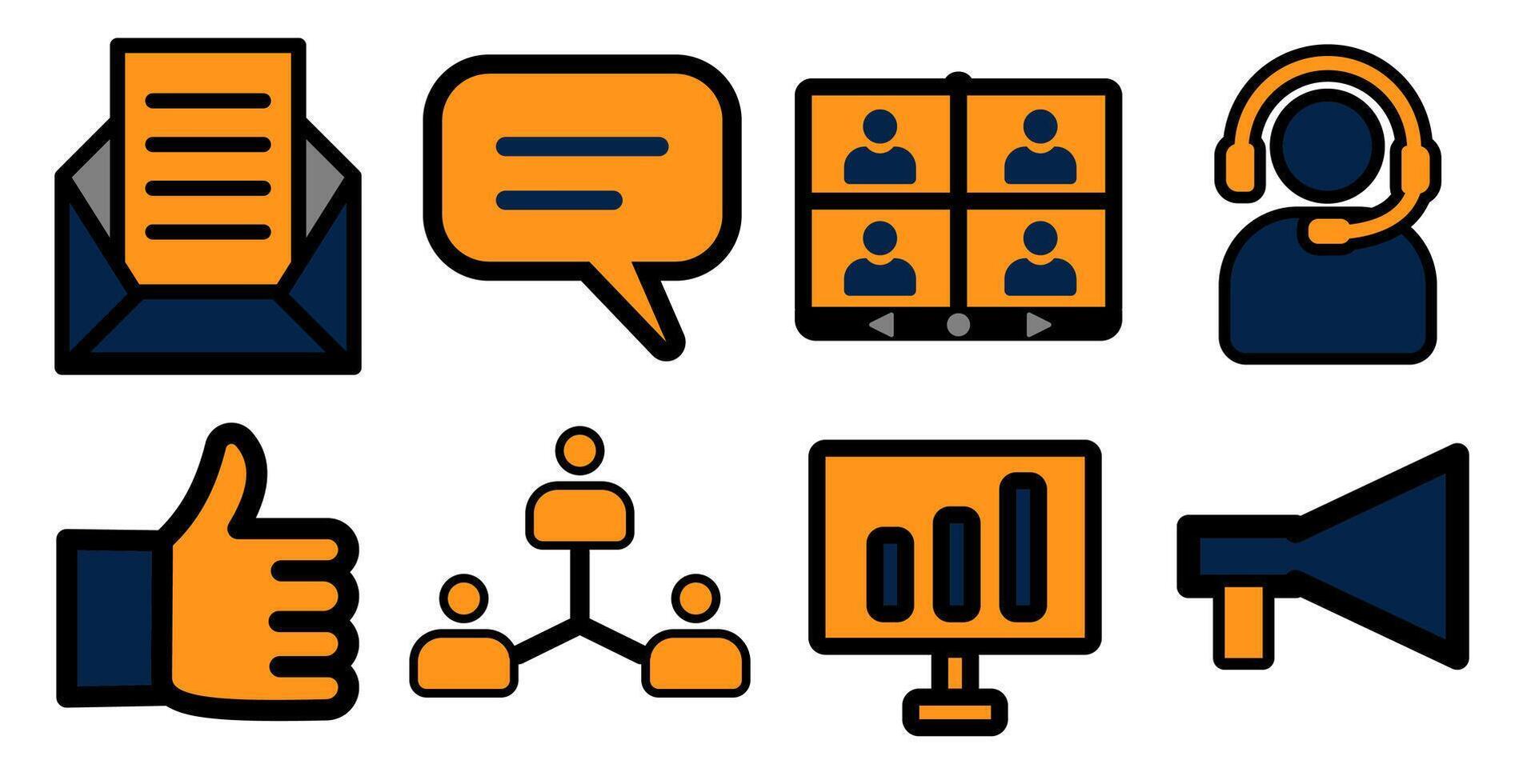Business Communication and Digital Interaction Icon Set vector