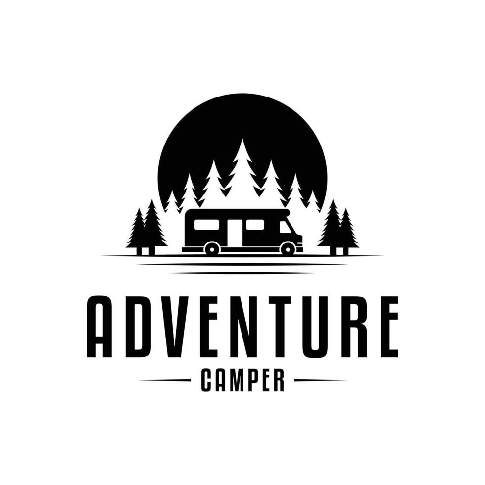adventure camper logo design concept with tree vector