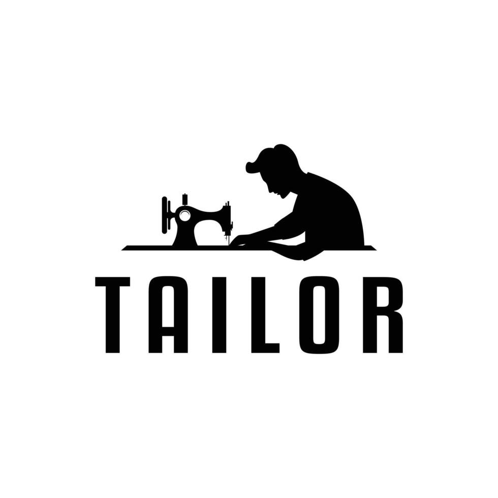 tailor logo silhouette sewing machine design template vector