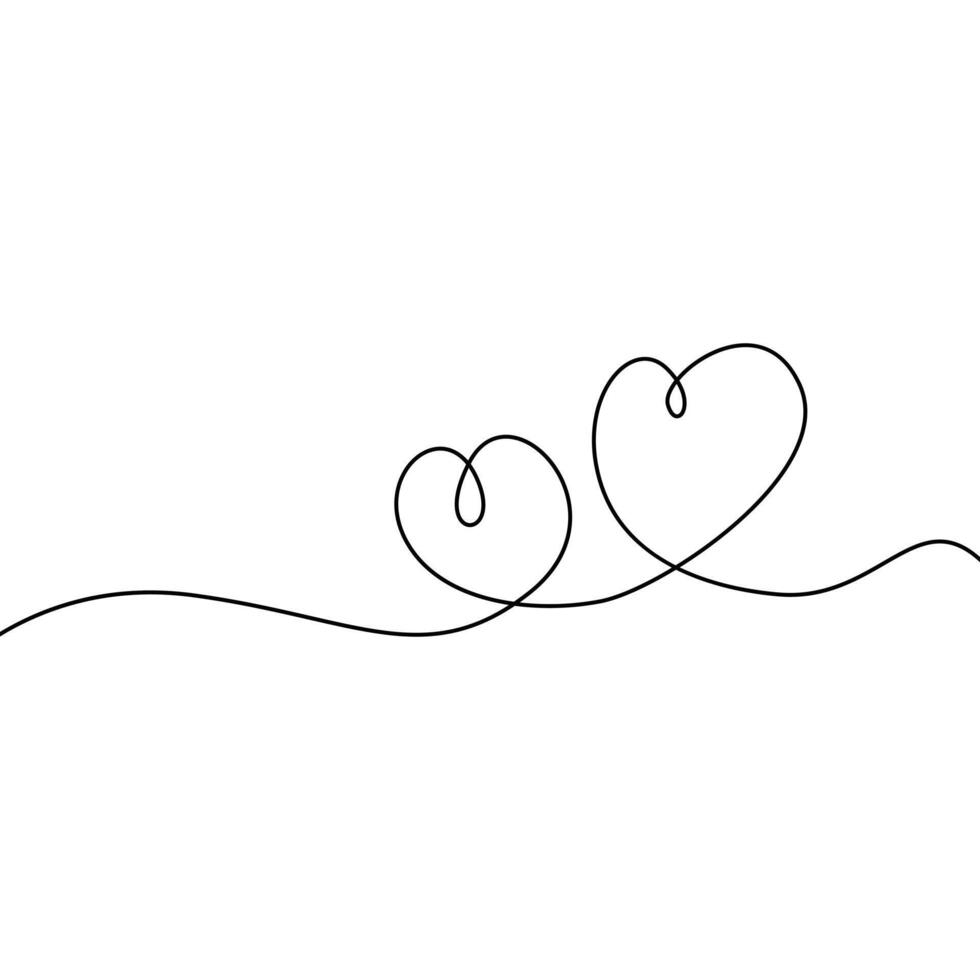 continuous line drawing two love heart vector