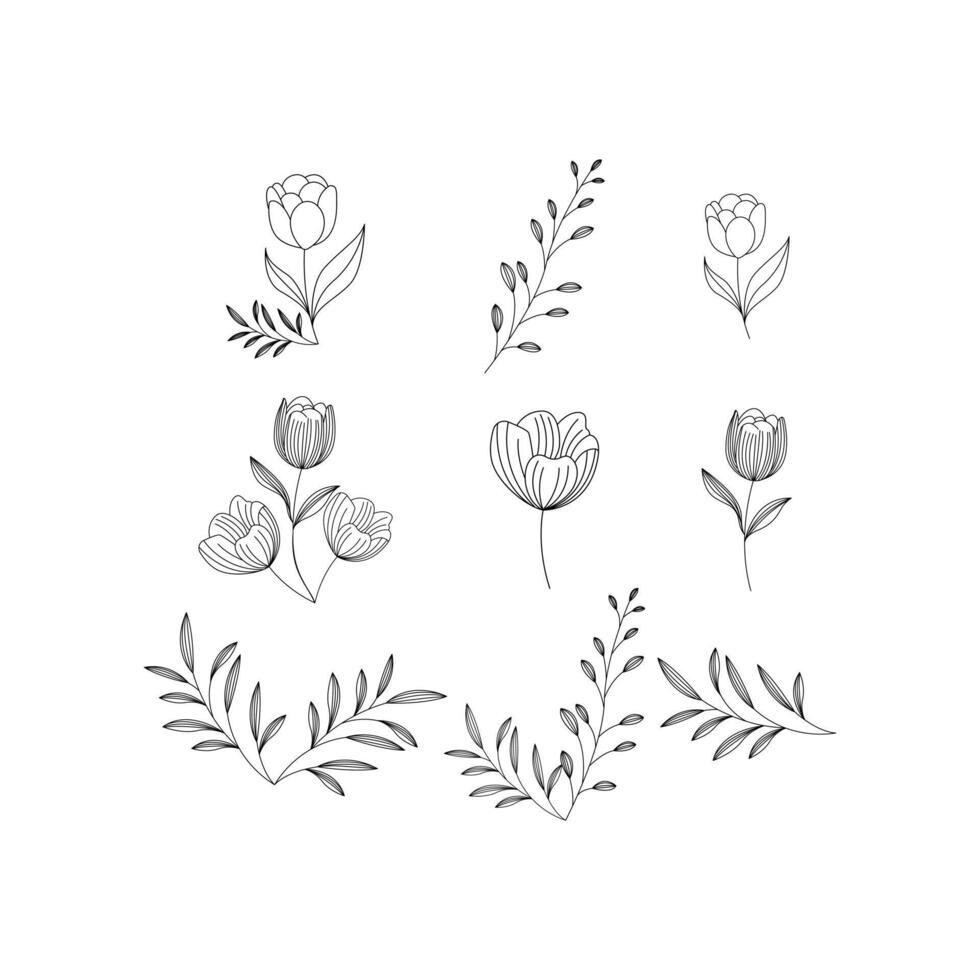 line art floral element design template vector