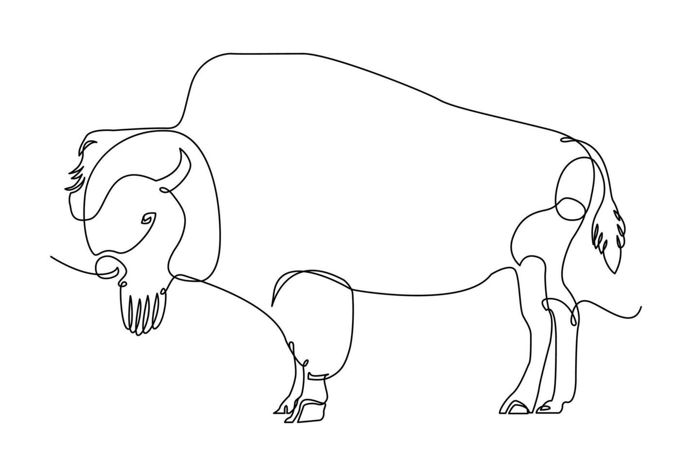 Elegant bison single line art, done in a modern and minimalist style, Perfect for contemporary wall art, tattoos, branding, logos, apparel prints and nature themed designs. vector