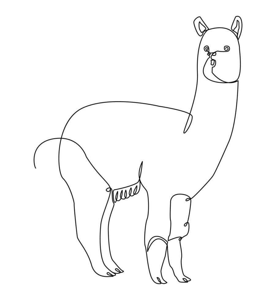 A minimalist one line illustration of a llama, drawn in a modern and elegant continuous line style. The artwork features the iconic profile of a single, unbroken stroke. vector