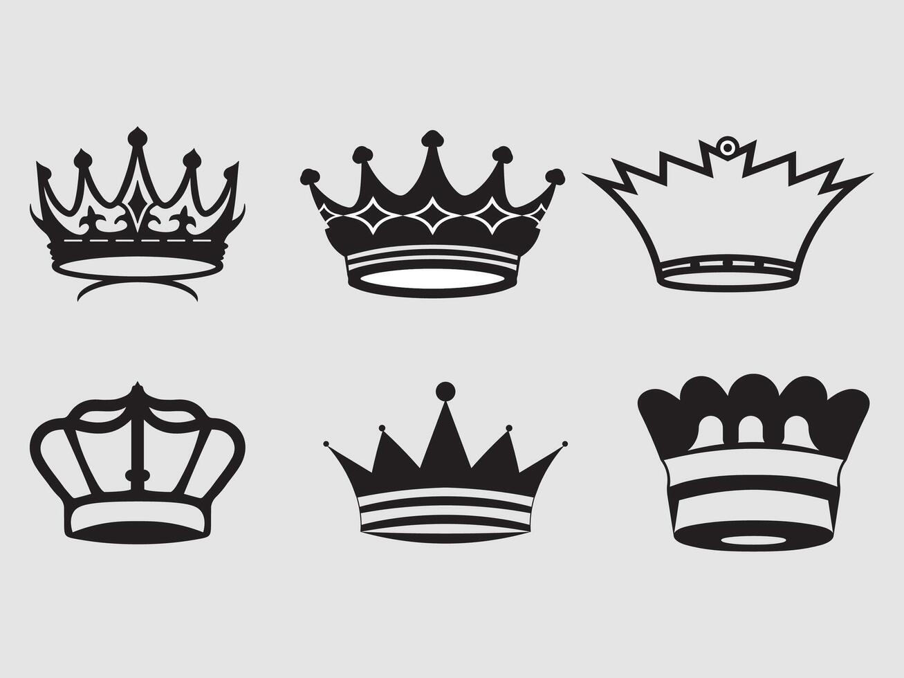 Royal Crown Silhouette Set Black Crown Icons for Monarchy and Luxury Designs vector