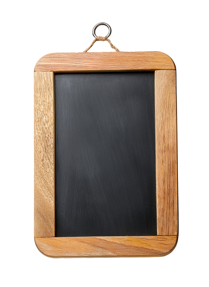 Rustic Wooden Framed Hanging Chalkboard as Vintage Blackboard png