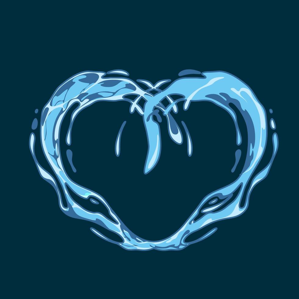 Pouring water splashes and drops shaped heart, flat design elements set isolated illustration vector