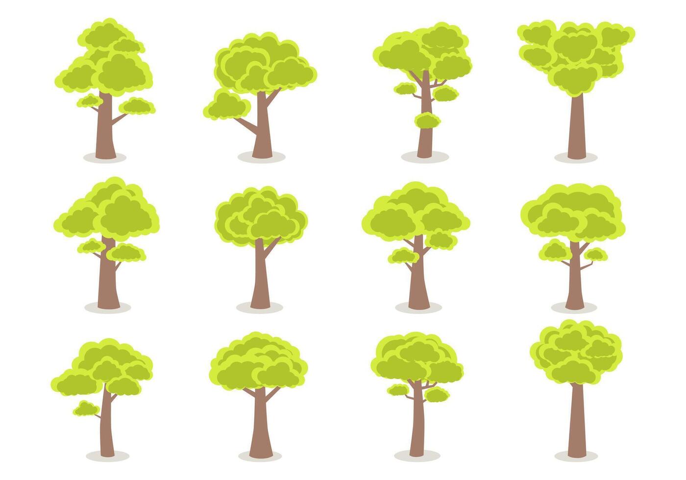 Flat trees set. Minimal forest tree nature plant isolated eco foliage. Cartoon illustration vector
