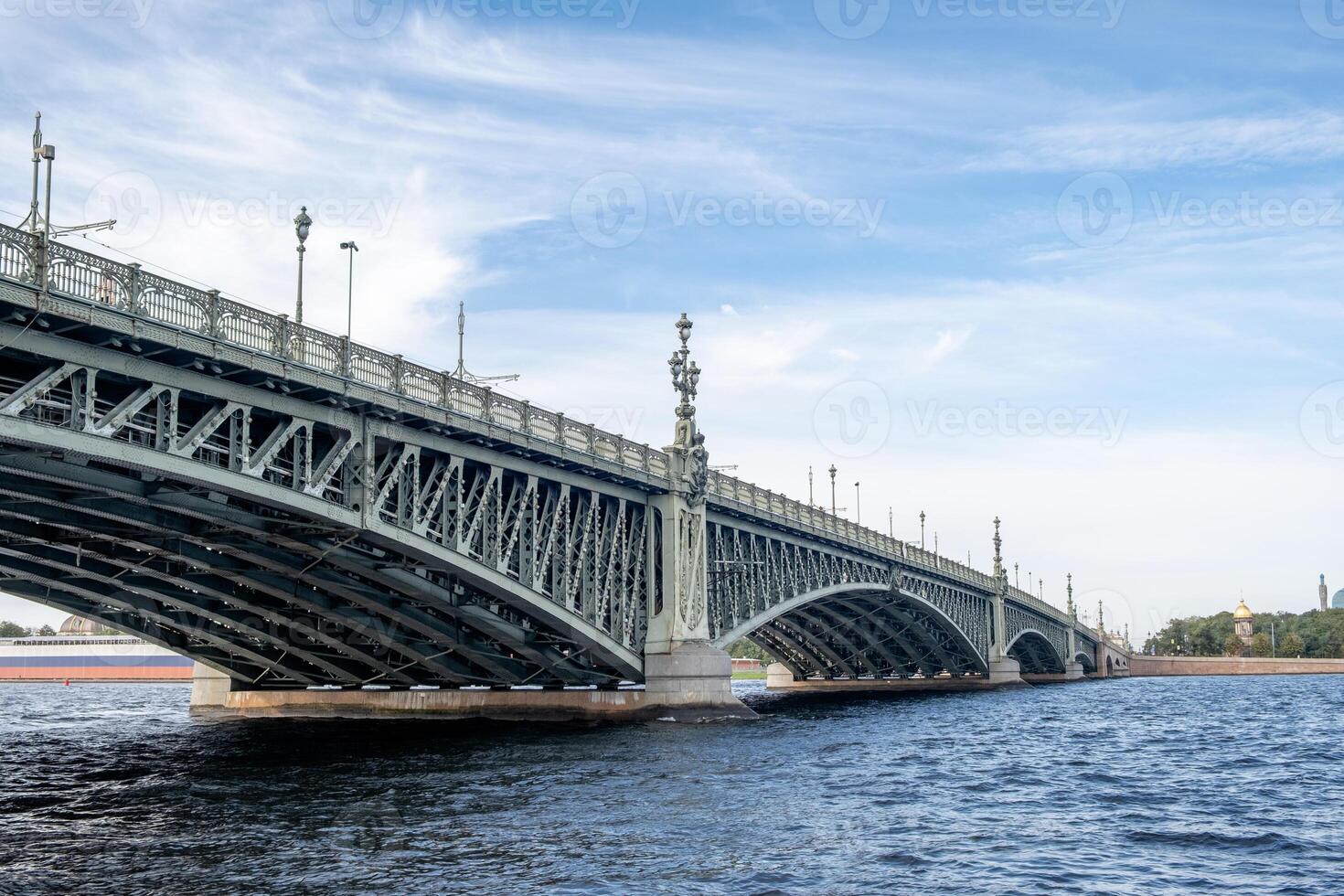 Exploring the intricate design and structure of the iconic bridge in Saint Petersburg alongside the beautiful river photo