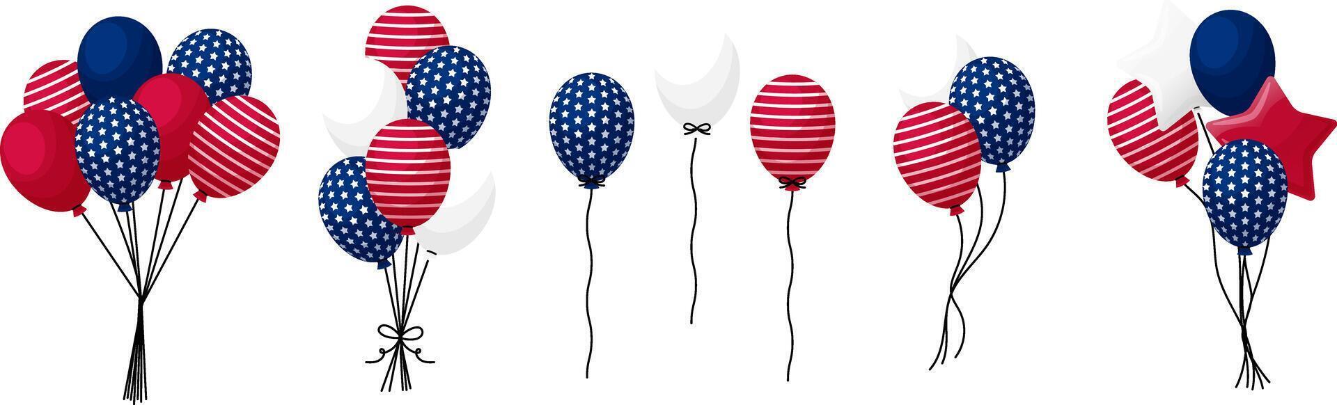 Patriotic balloon star and stripe pattern set for Independence Day, Memorial Day USA vector