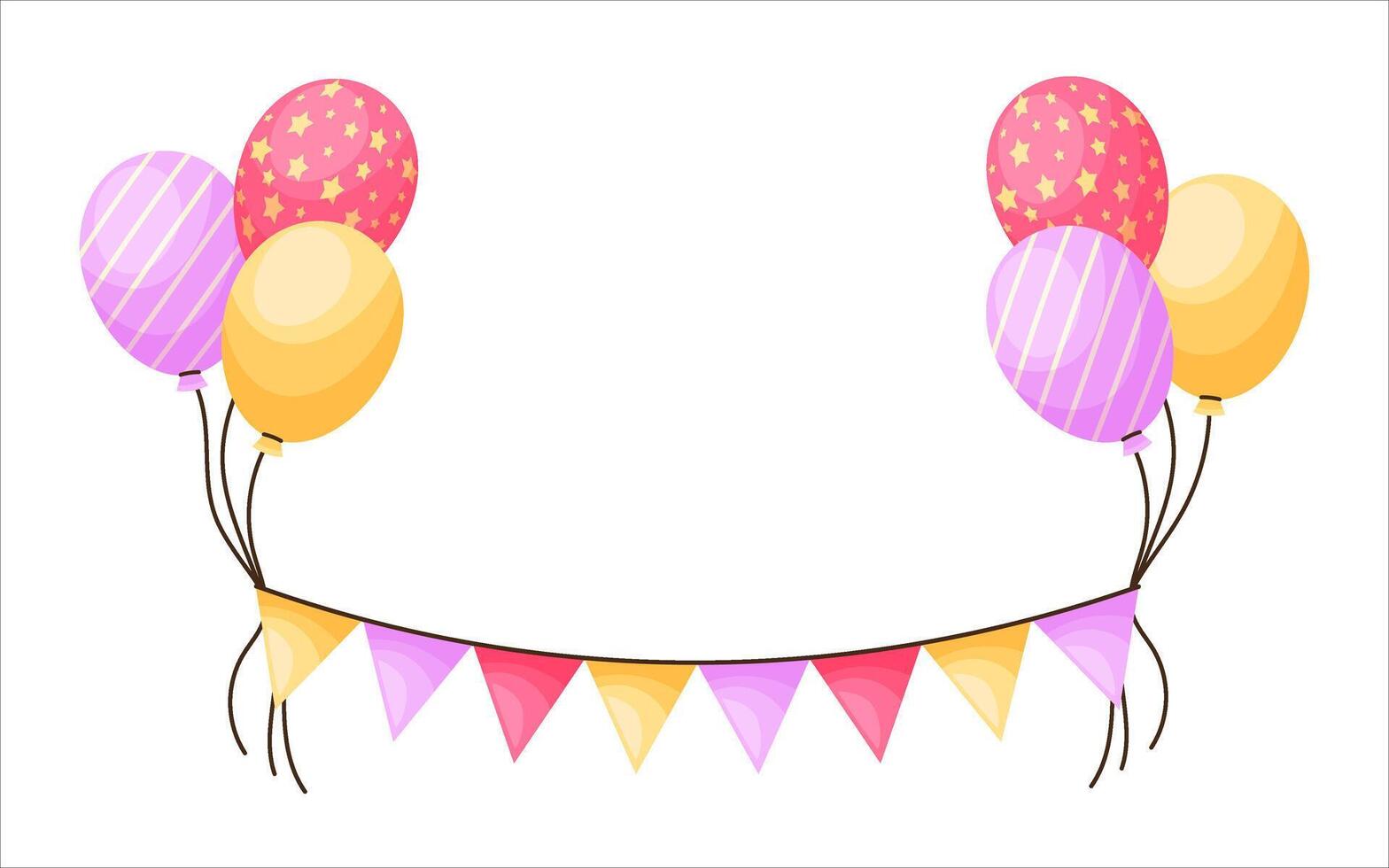 Cartoon festive balloon garland with bunting decoration illustration vector