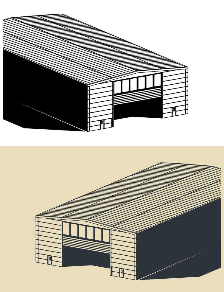Large industrial hangar isometric illustrations vector