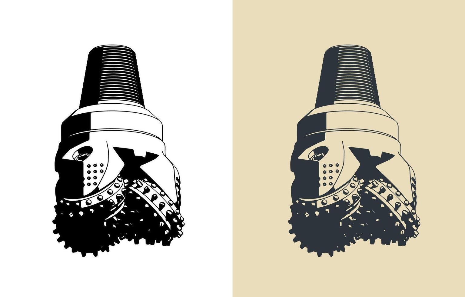 Threecone oil drilling bit illustrations vector