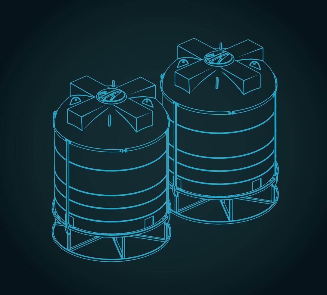 Plastic tanks on metal basis isometric blueprint vector