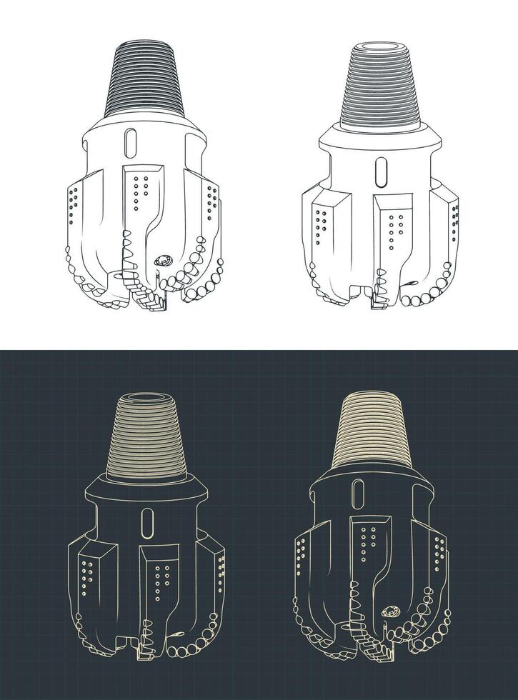 Oil drill bit isometric blueprints illustrations vector