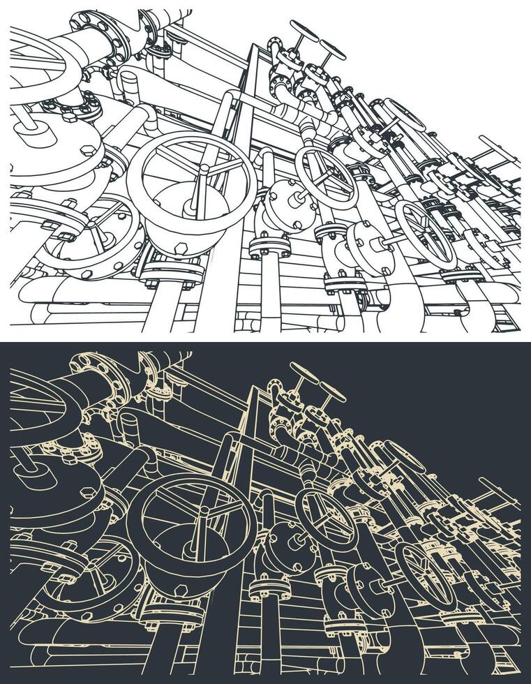Valves and pipes closeup illustrations vector