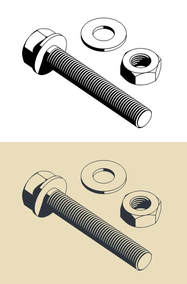 Hex bolt, nut and washer vector