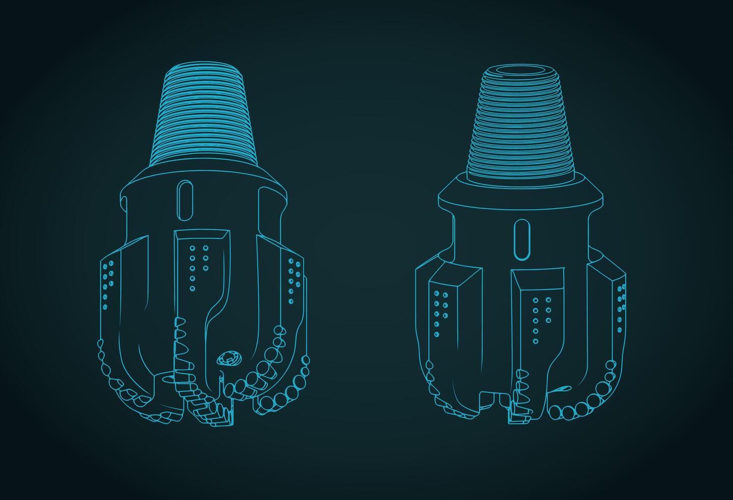 Oil drill bit isometric blueprints vector