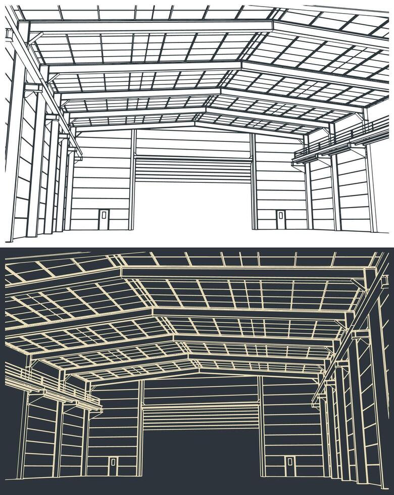 Large industrial hangar interior illustrations vector