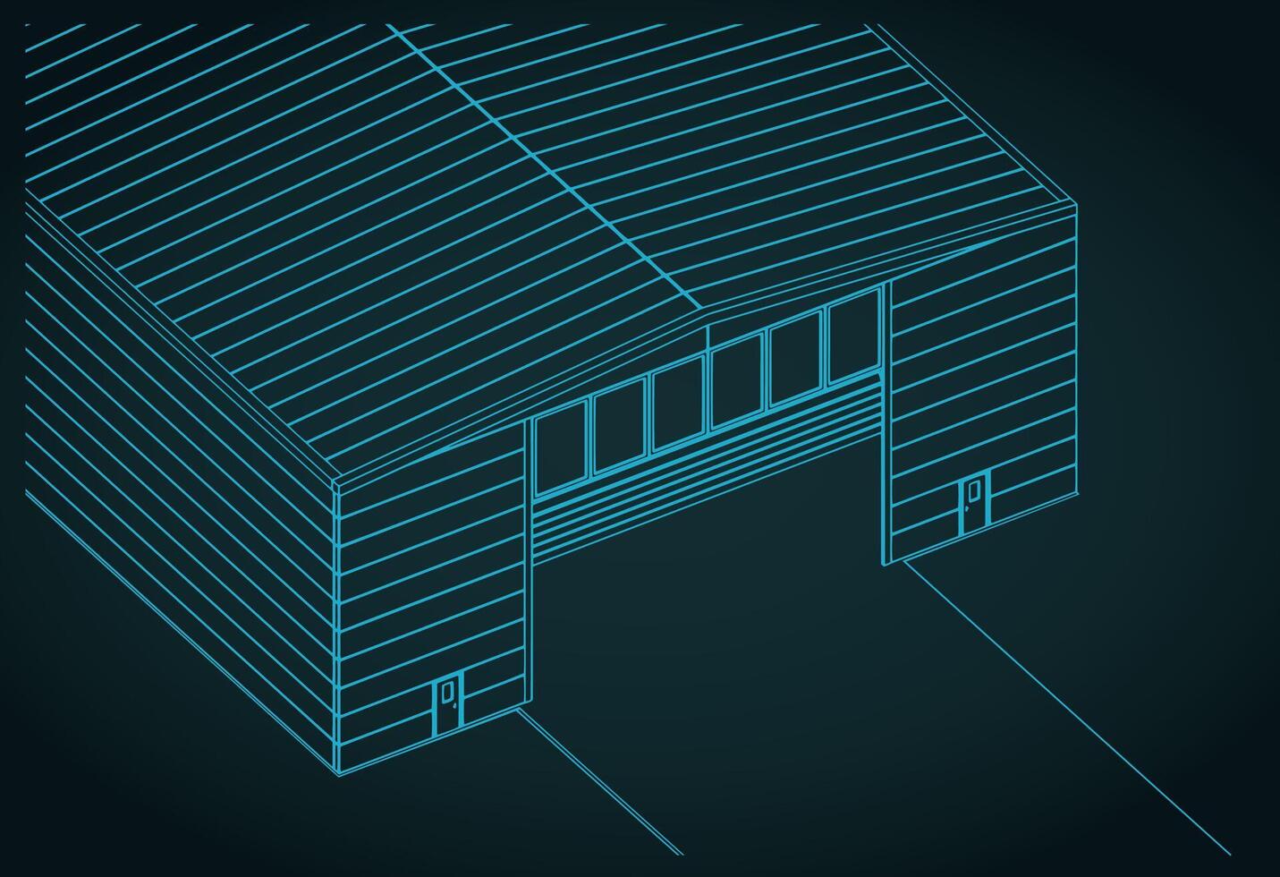 Industrial hangar close-up drawing vector