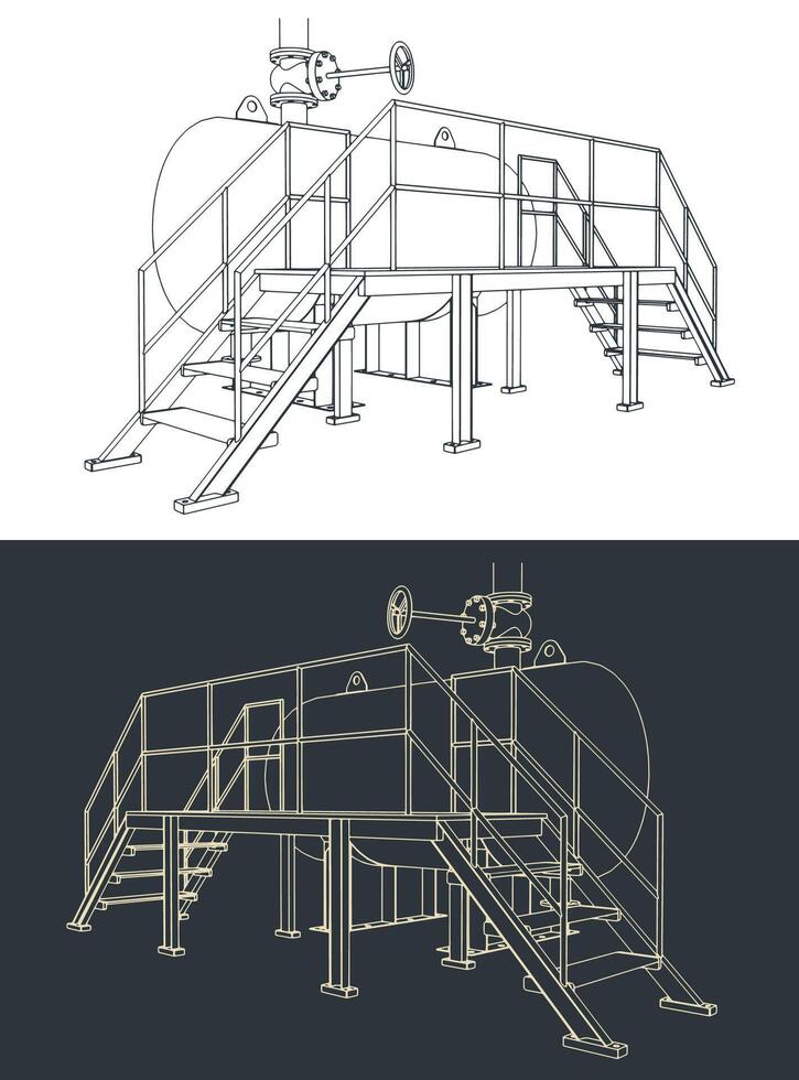 Horizontal industrial tank with service platform illustrations vector